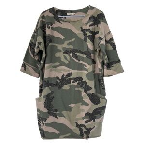 WI & Co Camouflage Sparkle Tunic Blouse